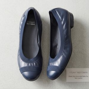 Stuart Weitzman Navy Leather Scrunched Ballet Flats